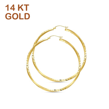 14K Yellow Gold 55mm Diamond Cut Snap Closure Hoop Earrings Wholesale
